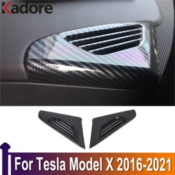 За Tesla Model X 2016 2017 2018-2021 Въглеродни влакна Air Conditonnal Vent Cover Trim AC изход панел рамка интериорни аксесоари