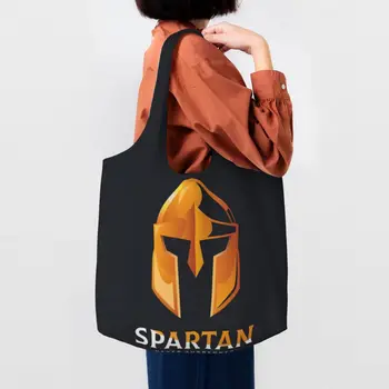 За многократна употреба Спарта дух спартански череп пазарска чанта жени рамо платно голяма пазарска чанта трайни хранителни стоки купувач фотография закачалка