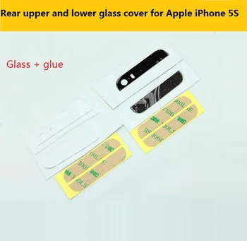 Заден капак с първокласно качество Заден горен и долен стъклен капак за Apple iPhone 5 5S стъклен калъф с 3M лепило Резервни части