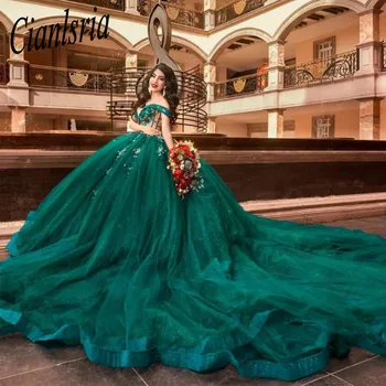 Зелени Quinceanera рокли 3D апликации мъниста пайети сладко ръчно изработени цветни бални рокли Vestidos de 15 Años