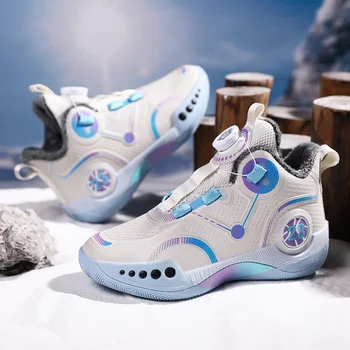 Зимни детски обувки Детски баскетболни обувки плюс памучни топли маратонки Водоустойчиви момчета Детски боти до глезена Неплъзгащи се маратонки