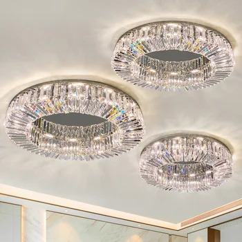 Златна кристална таванна лампа кръгла модерно вътрешно осветление за трапезария спалня хол LED E14 осветително тяло от неръждаема стомана