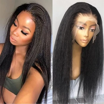 Извратена права перука за човешка коса за черни жени 180% плътност бразилски яки прав девствена коса дантела перука предварително оскубани естествен цвят