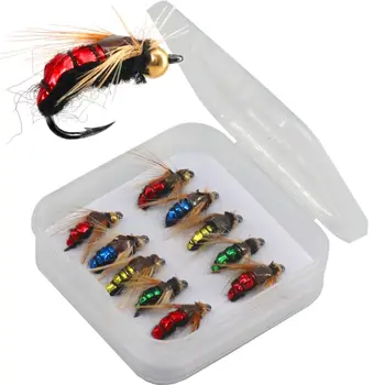 Изкуствени мухи кука 14 Месингови топчета главата Скъд Fly Bug насекоми риболов примамка червей стръв