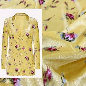 Италианска модна марка велур печатна тъкан жълто цвете по поръчка DIY облекло дизайн кърпа за рокля шевни материали на метър