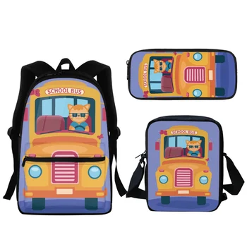 Карикатура училищен автобус модел цип джоб раница пътуване случайни малки чанта женски студент тийнейджър училище чанта учебни пособия