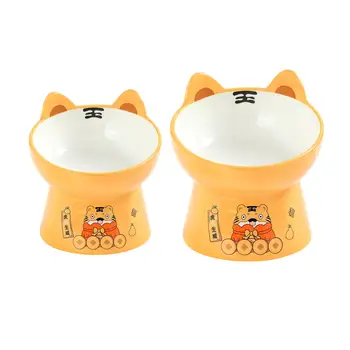 Керамична котешка купа Накланяне Защита на храненето на гръбначния стълб на котката и пиенето на котешка чиния