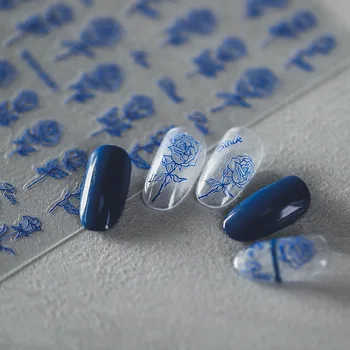 Клайн Синя роза цветя 3D лепило нокти изкуство стикери 5D меки релефни релефи нокти декорация ваденки едро капка доставка
