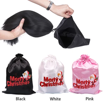 Коледа сатенена перука опаковъчни чанти за коса бизнес шнурове чанта за опаковане перуки / пакети Разширения за коса Сатенени подаръчни торбички
