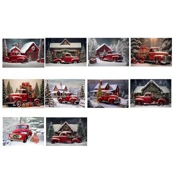 Коледа фон плат парти Нова година реколта червен камион деца фото студио фотография фон плат