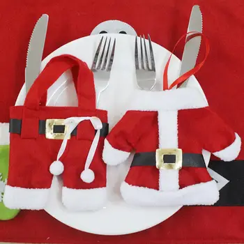 Коледен нож вилица чанта нетъкан вълна Дядо Коледа облекло форма прибори за хранене притежателя за Коледа вечеря маса фестивал декорации