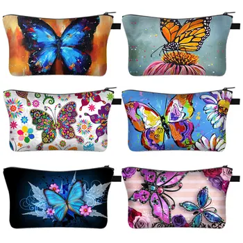 Красива пеперуда печат козметична чанта дами грим чанта жени червило притежателя организатори момиче съхранение тоалетна чанта подарък Neceser