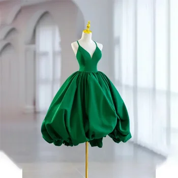 Лили Зелени мини вечерни рокли Спагети каишка V врата очарователен абитуриентски рокли петна без ръкави парти рокли vestidos de noche