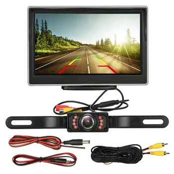 Лиценз за кола Камера за архивиране Задно виждане HD паркинг система Нощно виждане 5 инчов автомобилен монитор TFT LCD екран HD цифров