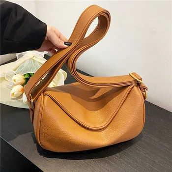 Луксозна PU кожена чанта Моден дизайнер Чист цвят Проста дамска чанта за рамо Голям капацитет случайни диагонални женски пазарски чанти