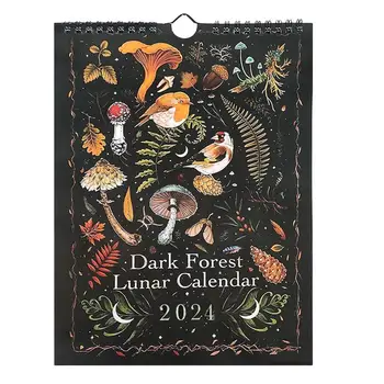 Лунен календар на тъмната гора 2024 2024 Водоустойчиви стенни календари с 12 илюстрации на тъмни гори Водоустойчив лунен календар 12