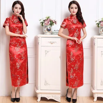 Лято Нови жени тънък годни къс ръкав Cheongsam рокля реколта отпечатани високо сплит кратко Qipao елегантни парти рокли