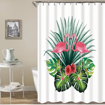 Лято розово фламинго душ завеса водоустойчив полиестерен плат баня завеса банан листа печат скандинавски баня декоративни