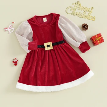 Малко дете бебе момиче коледна рокля Дядо Коледа червена принцеса Tutu рокля с лента за глава облекло