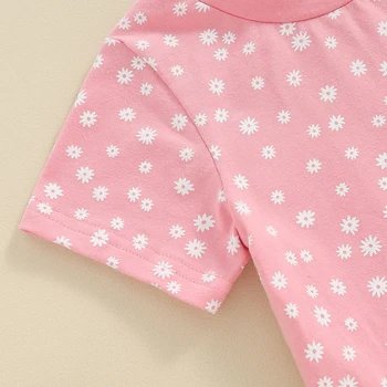 Малко дете бебе момиче летни екипировки цветен печат къс ръкав T риза Топ шнур шорти набор сладък бебе облекло
