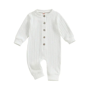 Малко дете бебе Хенри ританки плътен цвят дълъг ръкав гащеризон панталони за новородено бебе сладък есенни дрехи