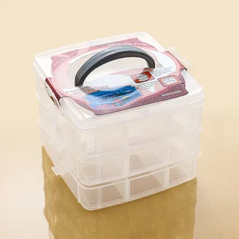Малък размер трислойна подвижна прозрачна пластмасова кутия за съхранение за организиране на бижута, козметика и малки аксесоари