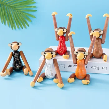 Масивна дървесина маймуна орнаменти мобилен телефон стендер багажник променлива форма с главата надолу маймуна занаяти за дома десктоп декорация