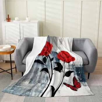 Маслена живопис модел фланела хвърлят одеяло за деца момче момиче подарък мека топло рустик червено черно акварел одеяло дома диван декор