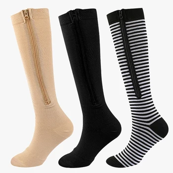 Медицински компресионни чорапи спортно налягане дълго колоездене чорапи цип професионална подкрепа на краката дебели жени разширени венозни чорапи