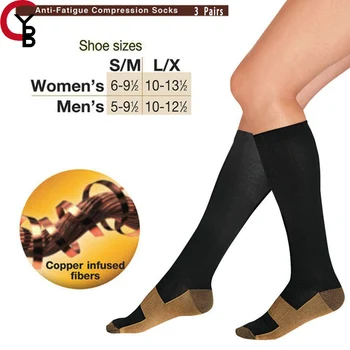 Медни компресионни чорапи за жени и мъже Циркулация (3 чифта) - Най-добър за бягане на атлетично колоездене - 15-25 mmHg