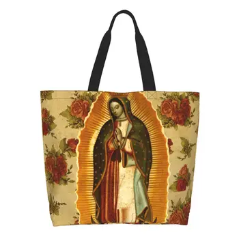 Мексиканската Дева Мария от Гуадалупе Пазарска пазарска чанта трайни платно купувач рамо католически религиозни christiansaintsaint чанта