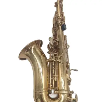 Месингов позлатен B-плосък извит сопран саксофон изящен модел професионален тон саксопран джаз инструмент