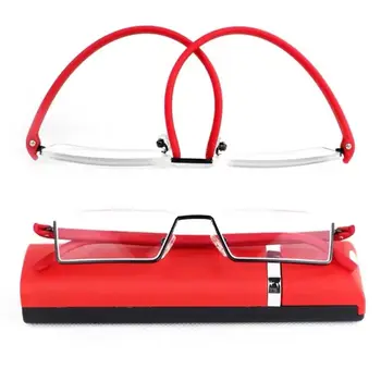  метални очила за четене с калъф TR PC правоъгълник Anti Eyestrain очила за четене Сила: 1.0 ~ 4.0x половин рамка очила четци