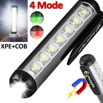 Мини LED фенерче магнит работна светлина USB акумулаторна XPE + COB лампа Ултра ярка факел с клип водоустойчив къмпинг фенерче