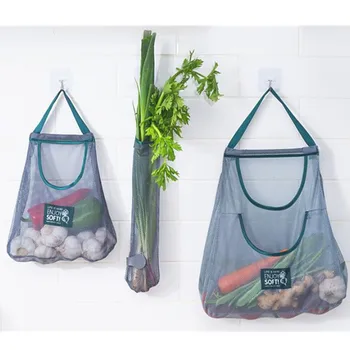 Многократна употреба Кухня Висящи Polyster Mesh чанта Начало Кухня Плодове и зеленчуци съхранение Net чанта за джинджифил картофи чесън лук