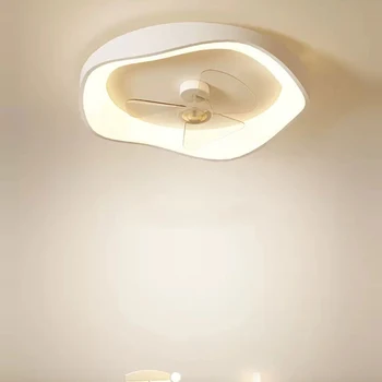 Модерен вентилатор на тавана със светлини Дистанционно управление Flush Mount LED димиране таван вентилатор със светлина за спалня хол