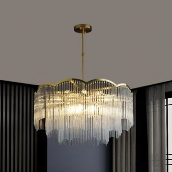Модерен луксозен стъклен прът кристален полилей хол декорация спалня Led вътрешно осветление за дома висящи лампи таван