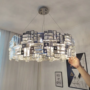 Модерен прозрачен кристален хром полилей от неръждаема стомана Луксозна кръгла висяща светлина за хол спалня трапезария стая арт лампа