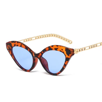 Модерни леопардови слънчеви очила за котешки очи Жени 2021 Дизайнерска метална рамка Сини слънчеви очила Square Cateye Мъже Нюанси Очила Женски UV400