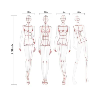 Модна илюстрация владетел скица шаблон шиене владетел хуманоиден модел измерване дрехи,B