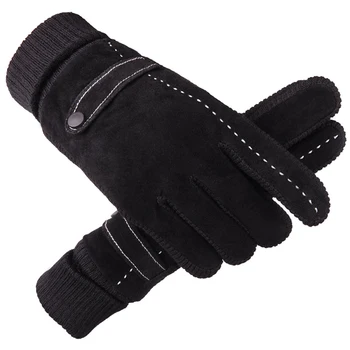 Модни кожени ръкавици Мъже Колоездене мотоциклет против хлъзгане топли ръкавици Открит спорт Удебелени ръкавици Зимни ръкавици с пълен пръст