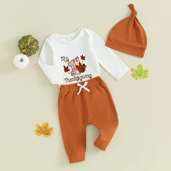 Моето първо облекло за Деня на благодарността Новородено бебе момче дълъг ръкав Турция гащеризон панталони шапка комплект есенни дрехи
