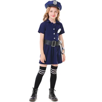 Момиче полицай костюм Хелоуин Пурим карнавал парти ченге косплей униформа дете дете фантазия рокля