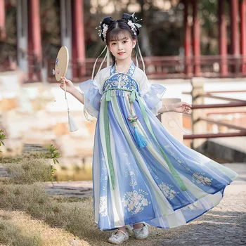 Момичета Ханфу рокля Древен китайски Тан династия Ханфу Комплект Детски косплей костюм парти Лято Нов танц изпълнява рокля за деца
