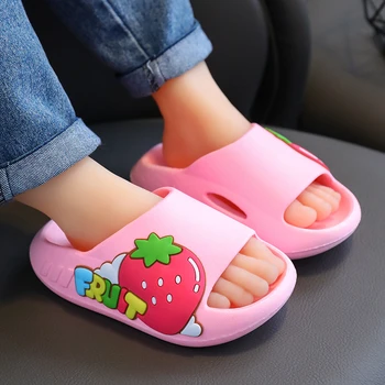 Момчета обувки сладък карикатура плодове отворен пръст плосък 2023 нов мек дишащ прост детски PVC бебе момичета чехли за баня