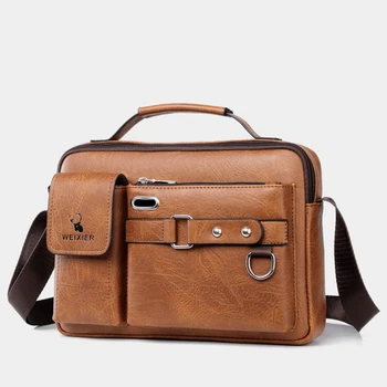 Мъже Бизнес PU кожа Crossbody чанта реколта рамо чанта мъжки преносим пътуване чанта многофункционални рамо чанта чанта