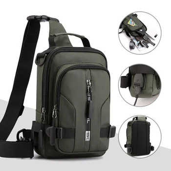 Мъже Многофункционална USB чанта за рамо Crossbody чанти Чанти за гърди Водоустойчива раница за пътуване Men Messenger Pack 2023