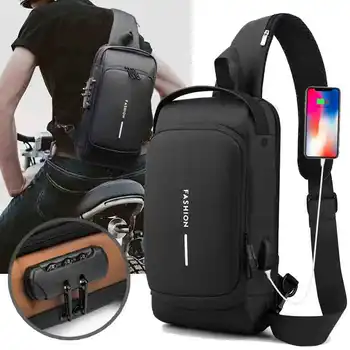 Мъже Многофункционална анти кражба USB чанта за рамо Мъж Crossbody кръст тяло пътуване прашка гърдите чанти пакет пратеник пакет