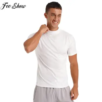 Мъжка ежедневна тениска мода макет врата къс ръкавплътен цвят тънък годни върховете долна риза
