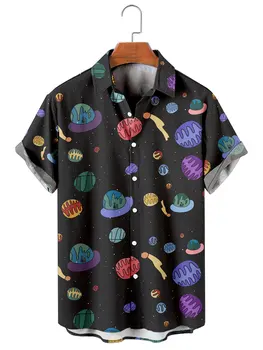 Мъжка мода Y2K Hombre тениски Хавайска риза Звездна флорална 3D печат Уютни ежедневни къси ръкави плаж извънгабаритни дрехи 19